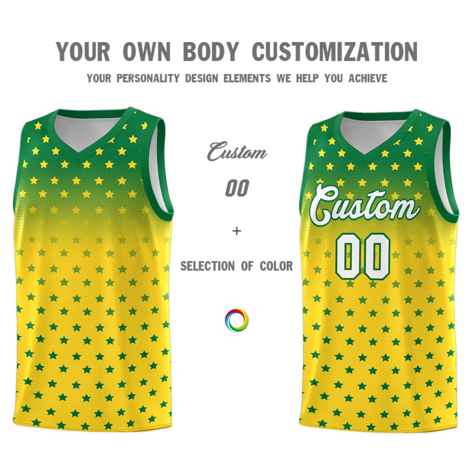 Custom Kelly Green Gold Gradient Start Pattern Basketball Jersey Sets