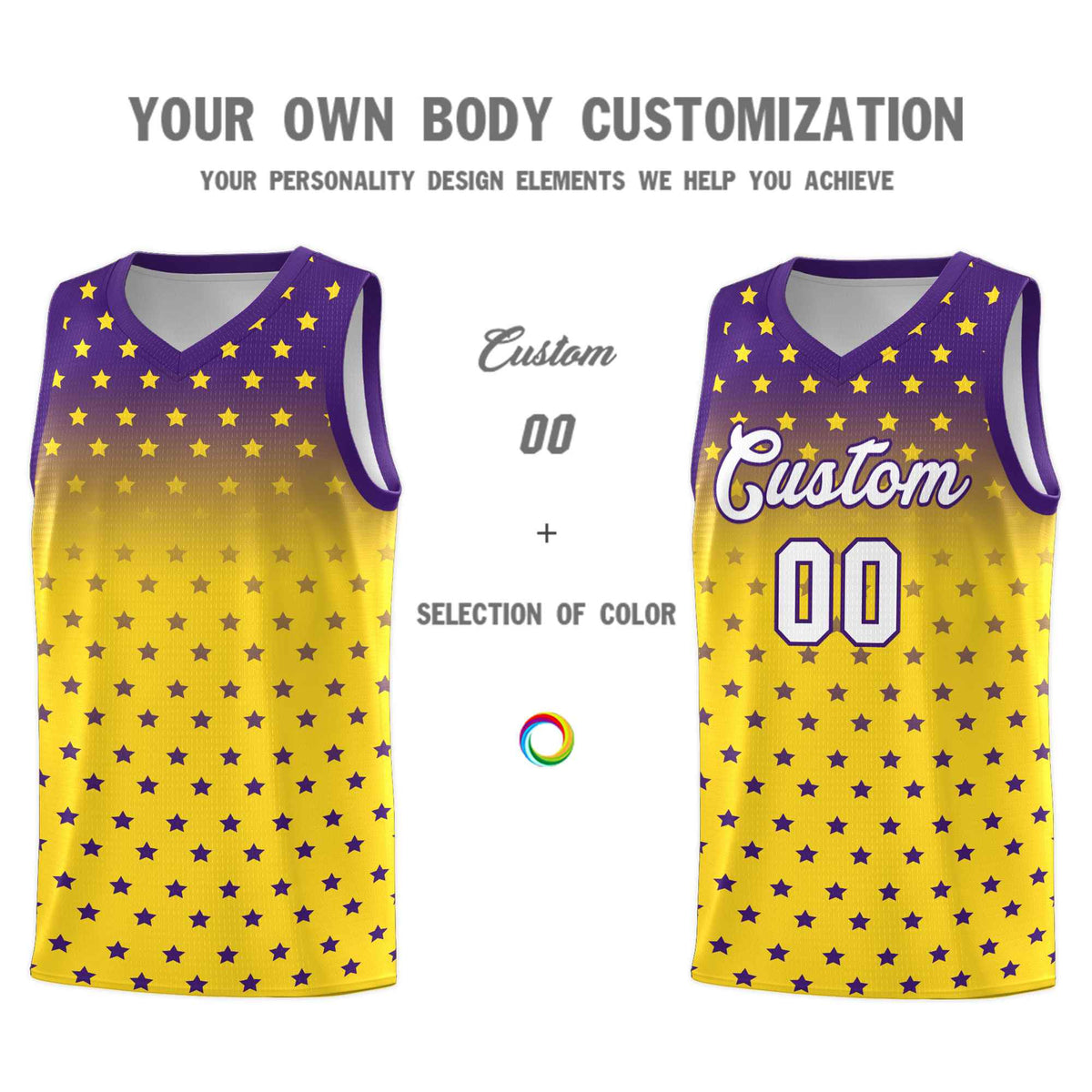 Custom Purple Gold Gradient Start Pattern Basketball Jersey Sets
