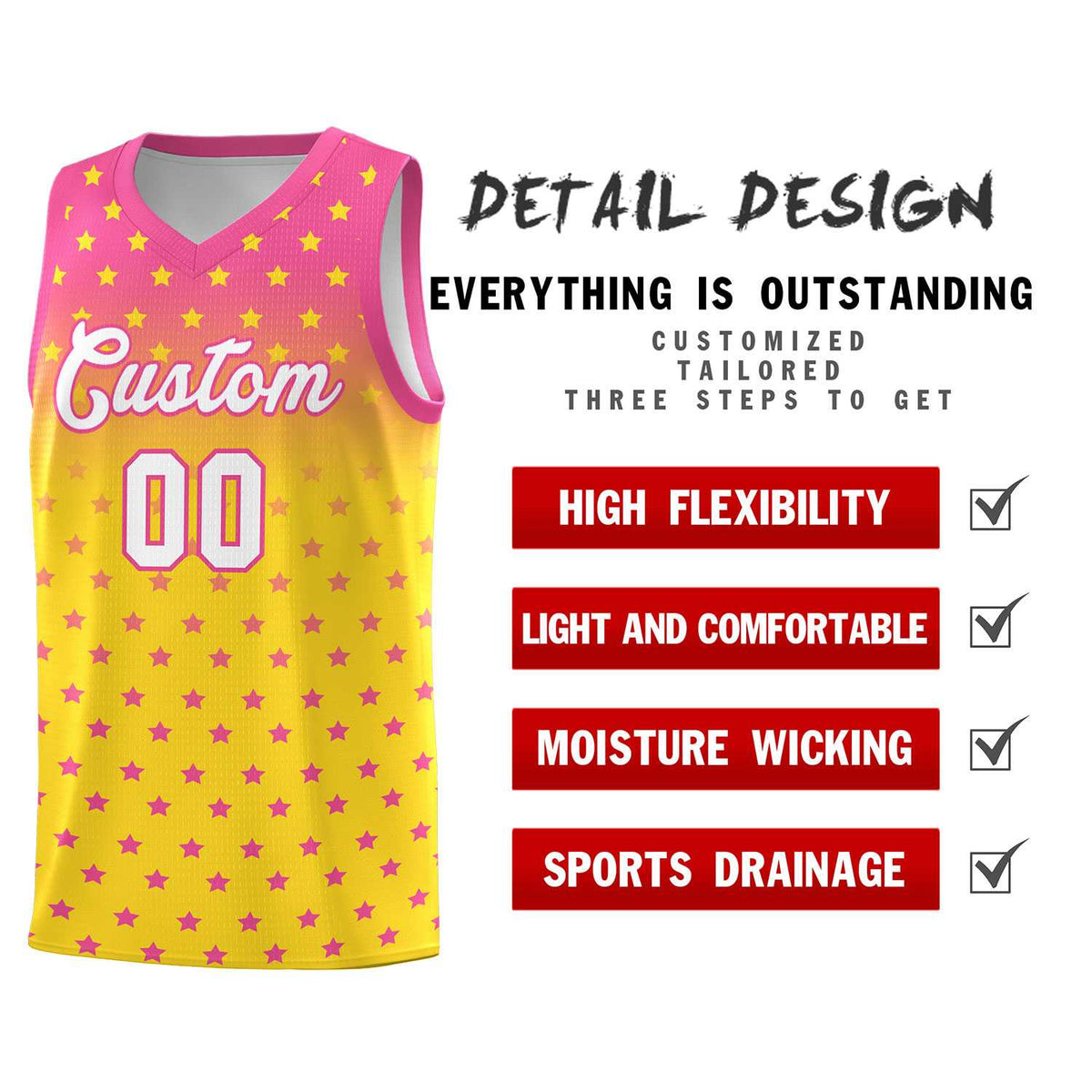 Custom Pink Gold Gradient Start Pattern Basketball Jersey Sets