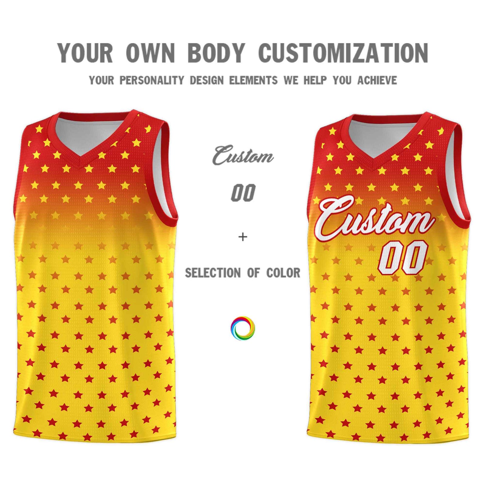 Custom Red Gold Gradient Start Pattern Basketball Jersey Sets