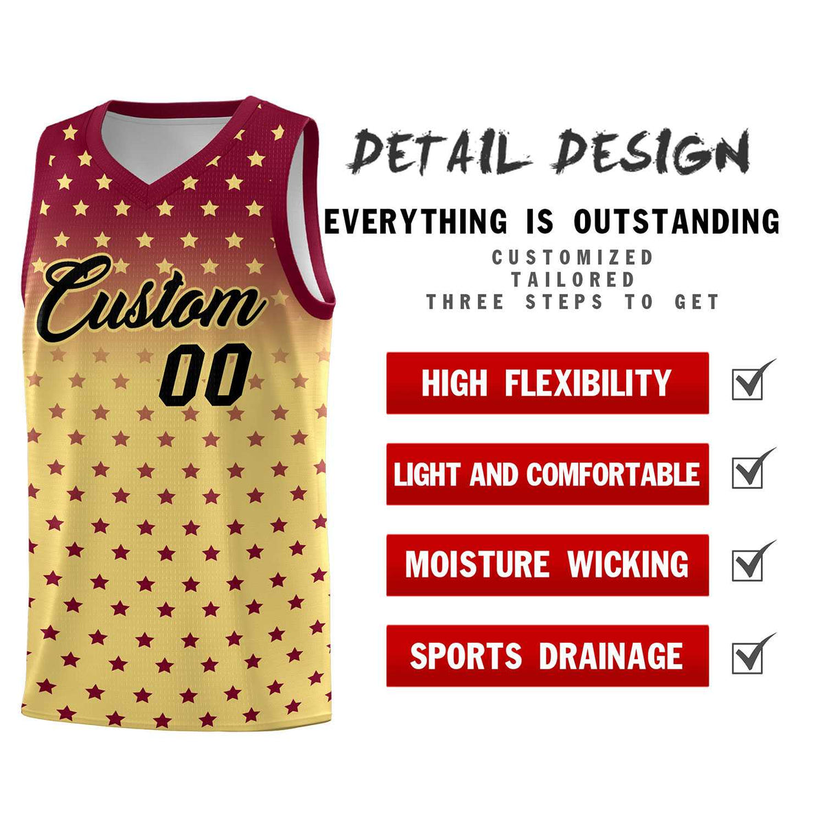Custom Crimson Khaki Gradient Start Pattern Basketball Jersey Sets