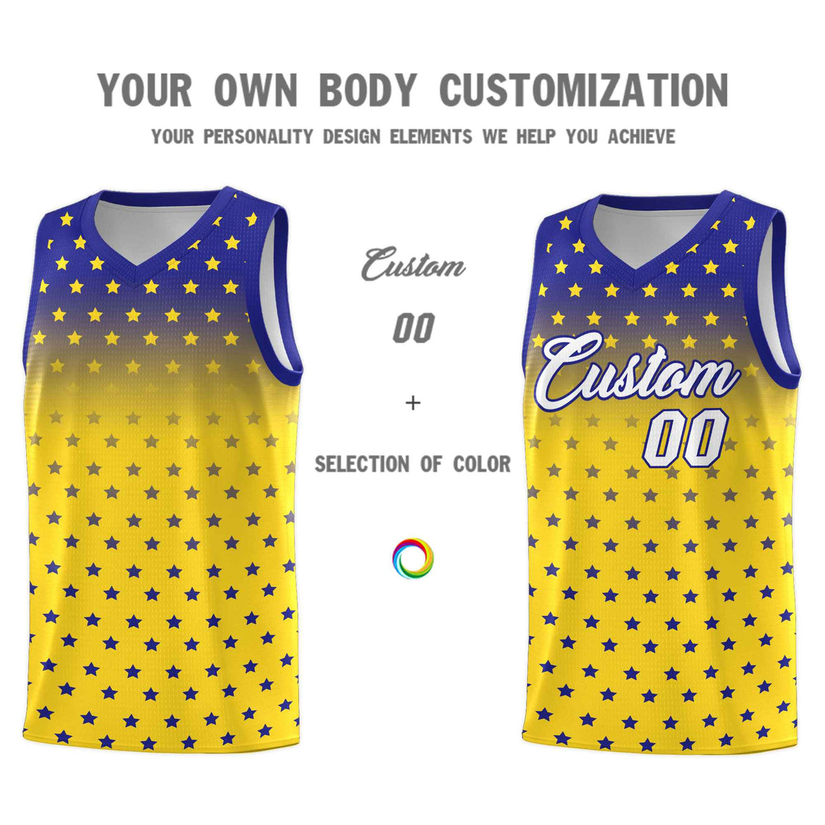 Custom Royal Gold Gradient Start Pattern Basketball Jersey Sets