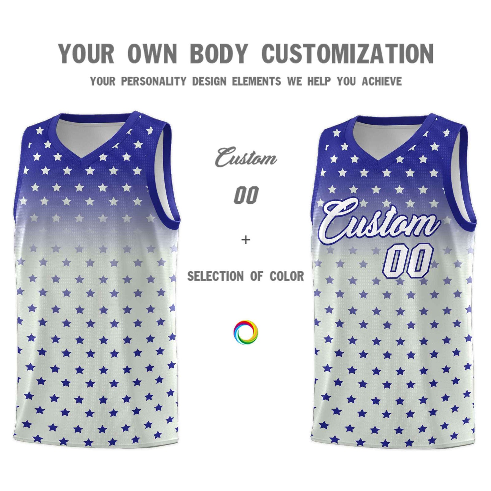 Custom Royal Gray Gradient Start Pattern Basketball Jersey Sets