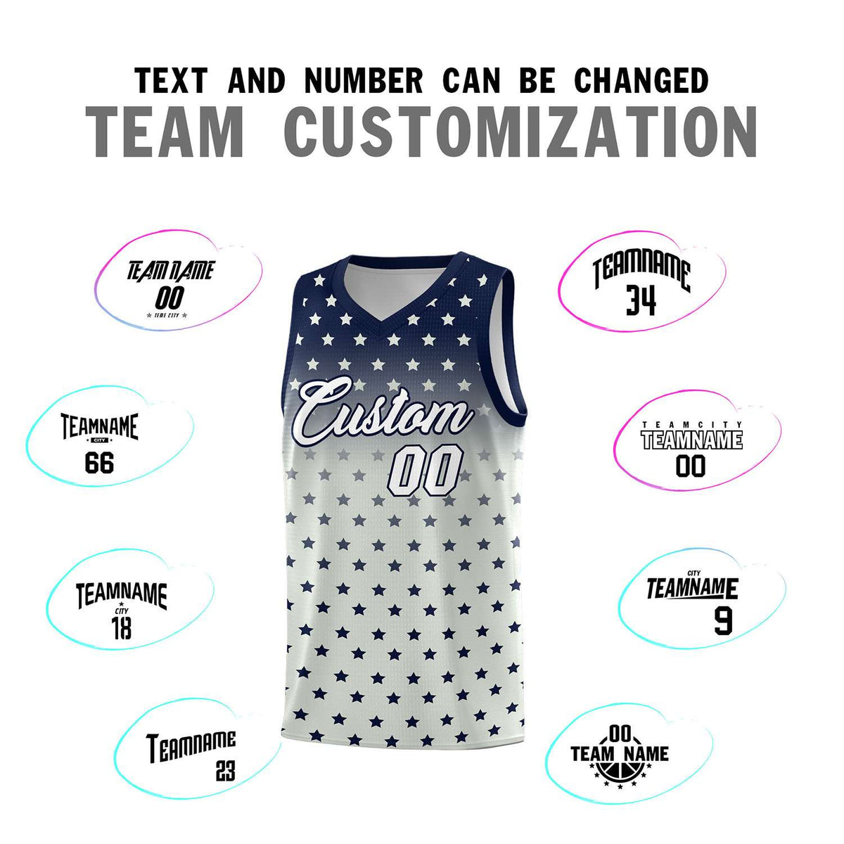 Custom Navy Gray Gradient Start Pattern Basketball Jersey Sets