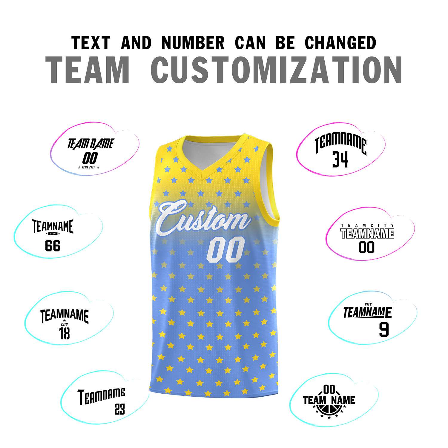Custom Gold Light Blue Gradient Start Pattern Basketball Jersey Sets