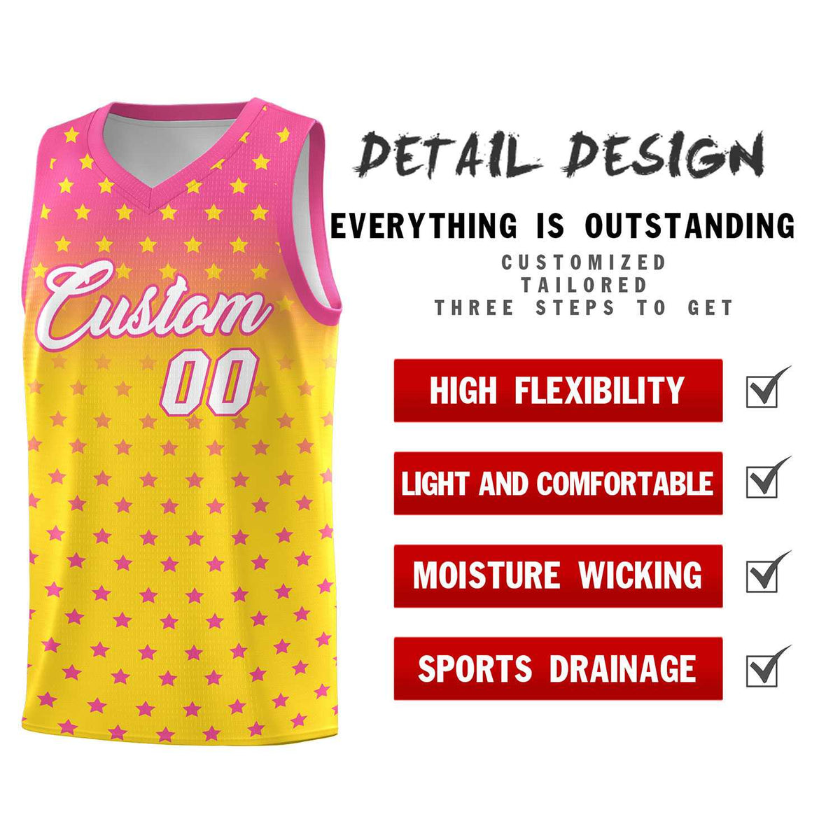 Custom Pink Gold Gradient Start Pattern Basketball Jersey Sets