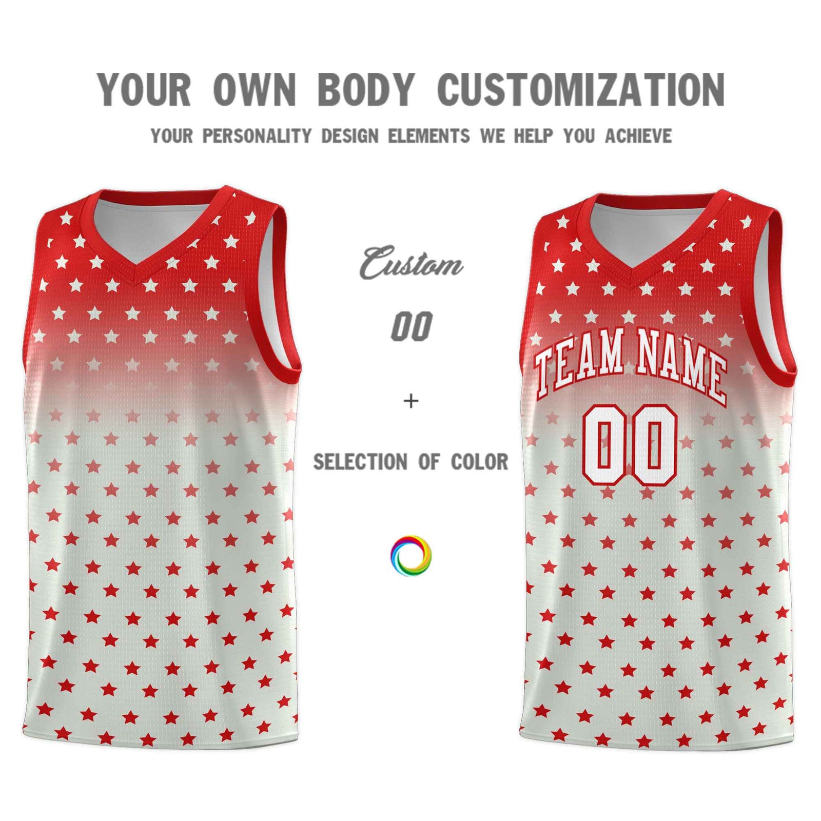 Custom Red Gray Gradient Start Pattern Basketball Jersey Sets