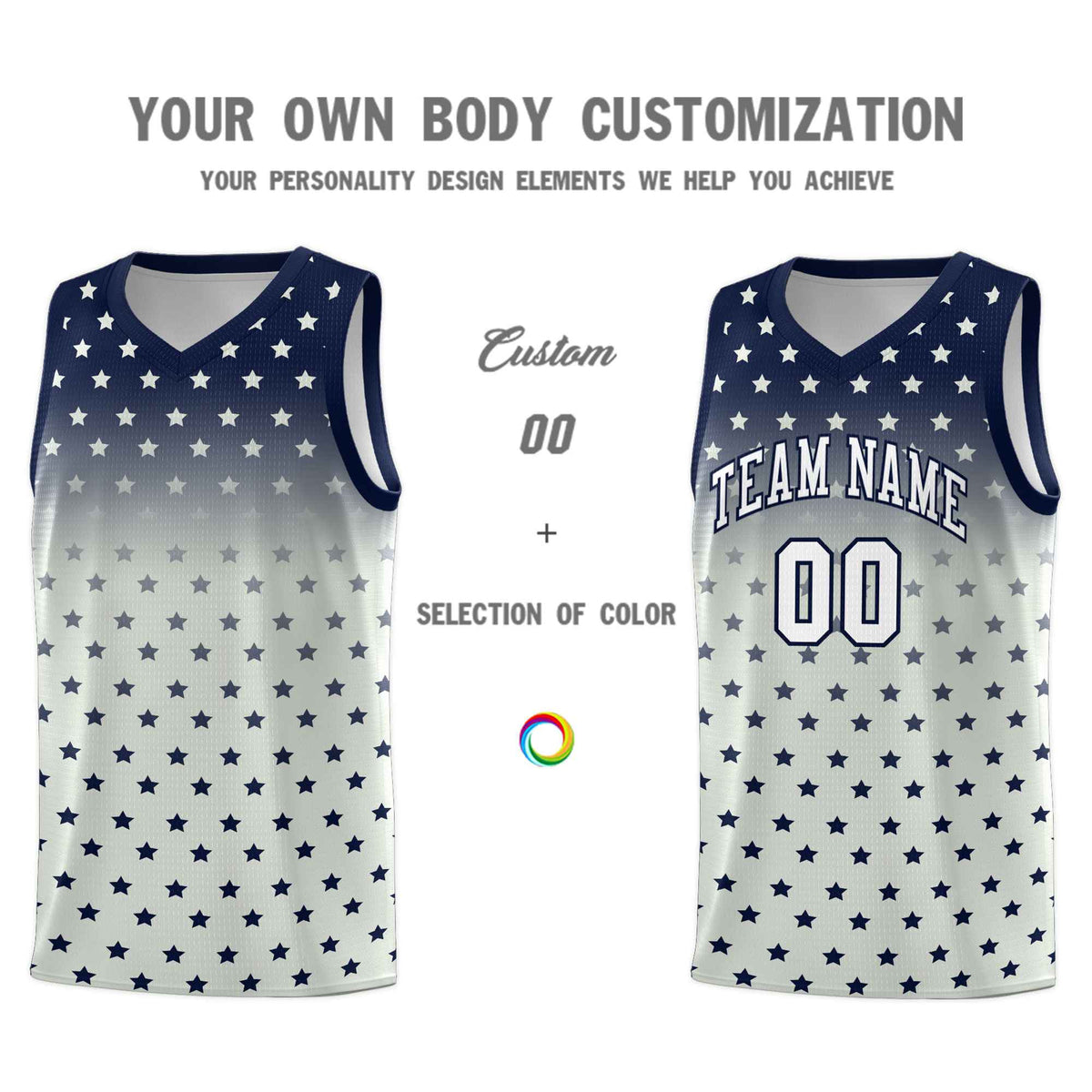 Custom Navy Gray Gradient Start Pattern Basketball Jersey Sets
