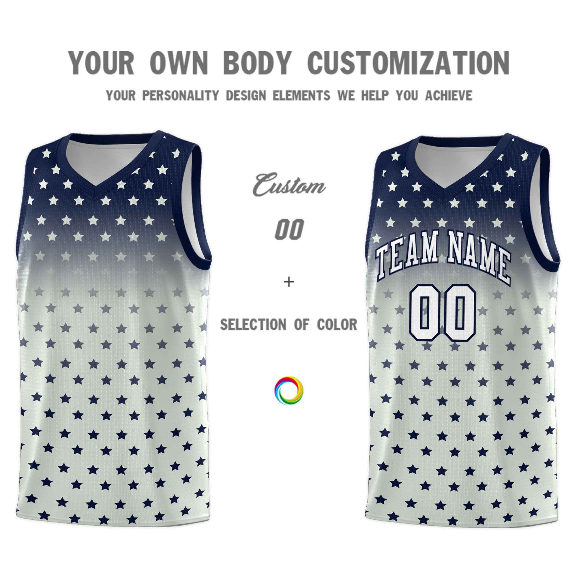 Custom Navy Gray Gradient Start Pattern Basketball Jersey Sets