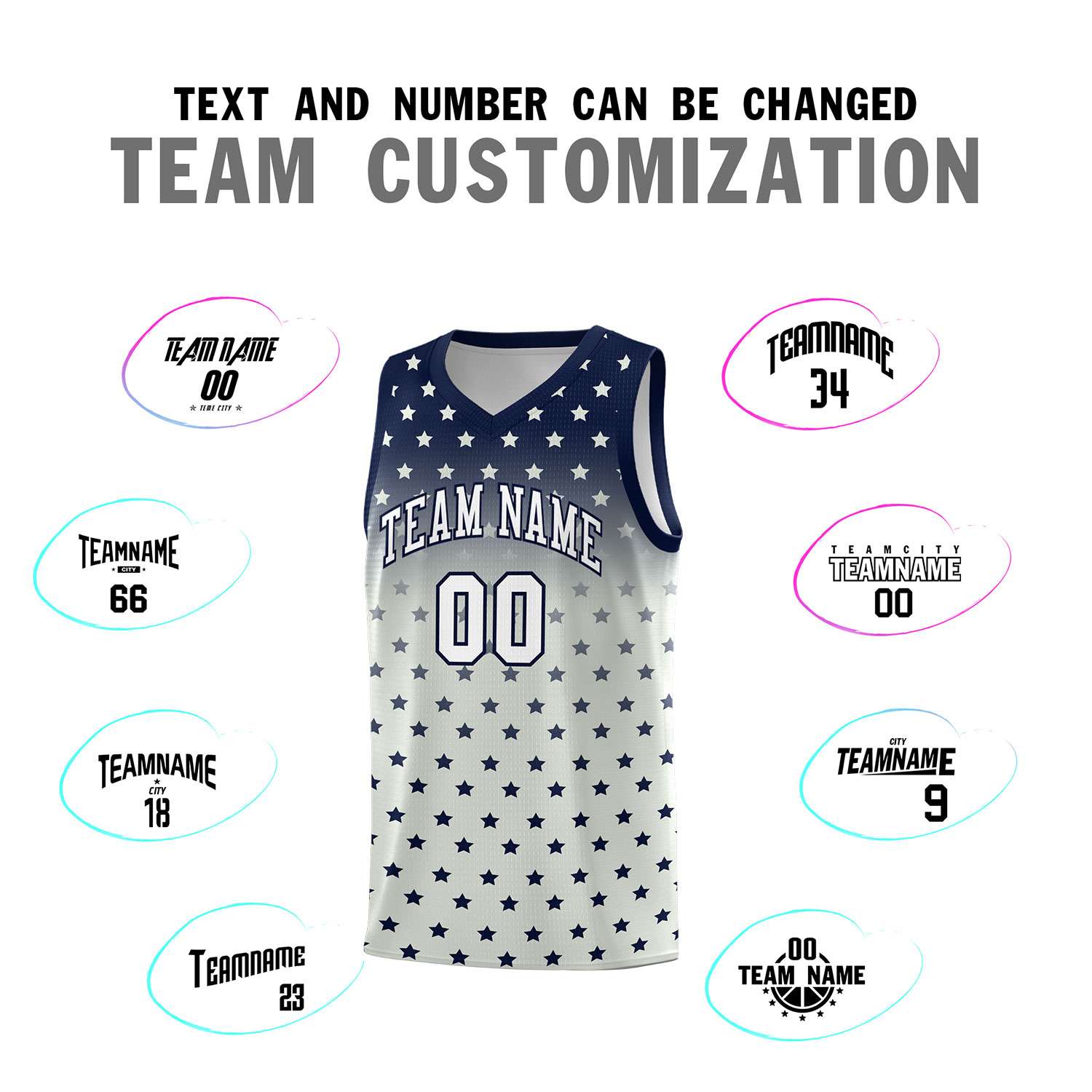 Custom Navy Gray Gradient Start Pattern Basketball Jersey Sets