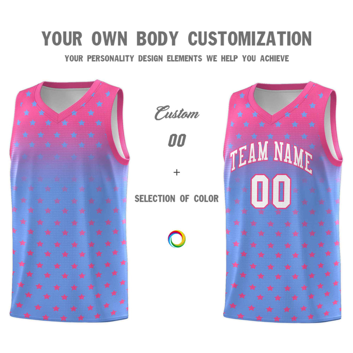 Custom Pink Light Blue Gradient Start Pattern Basketball Jersey Sets