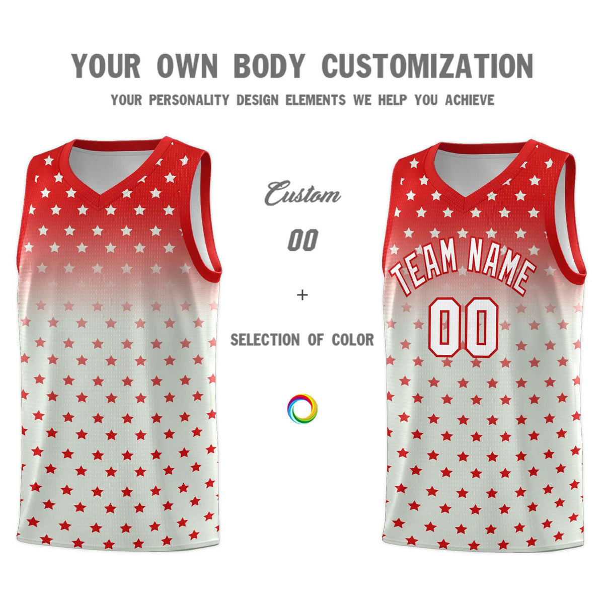 Custom Red Gray Gradient Start Pattern Basketball Jersey Sets