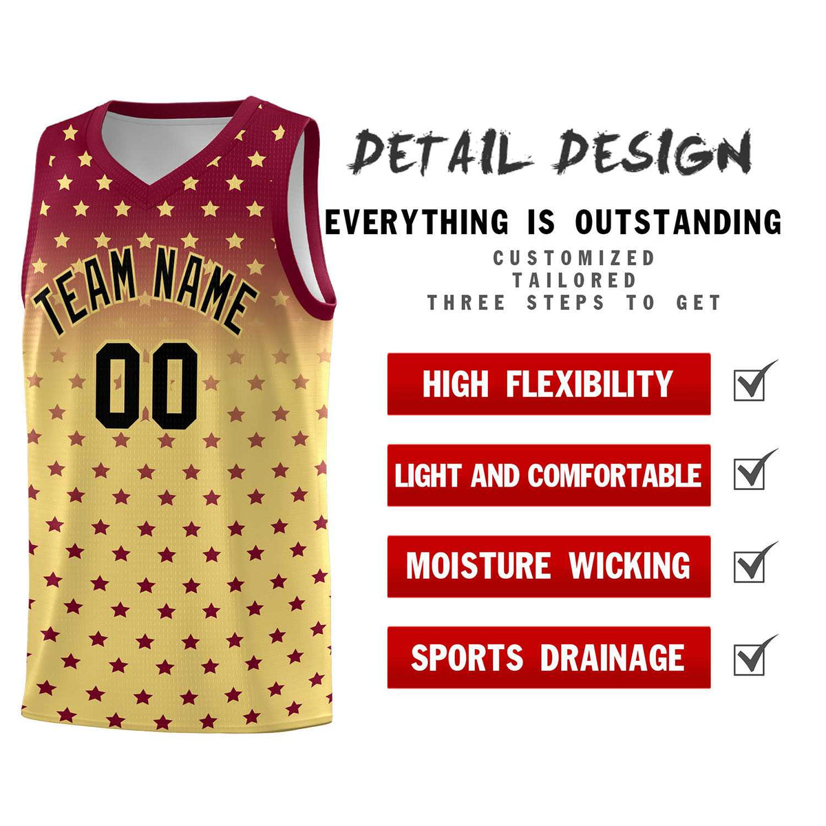 Custom Crimson Khaki Gradient Start Pattern Basketball Jersey Sets