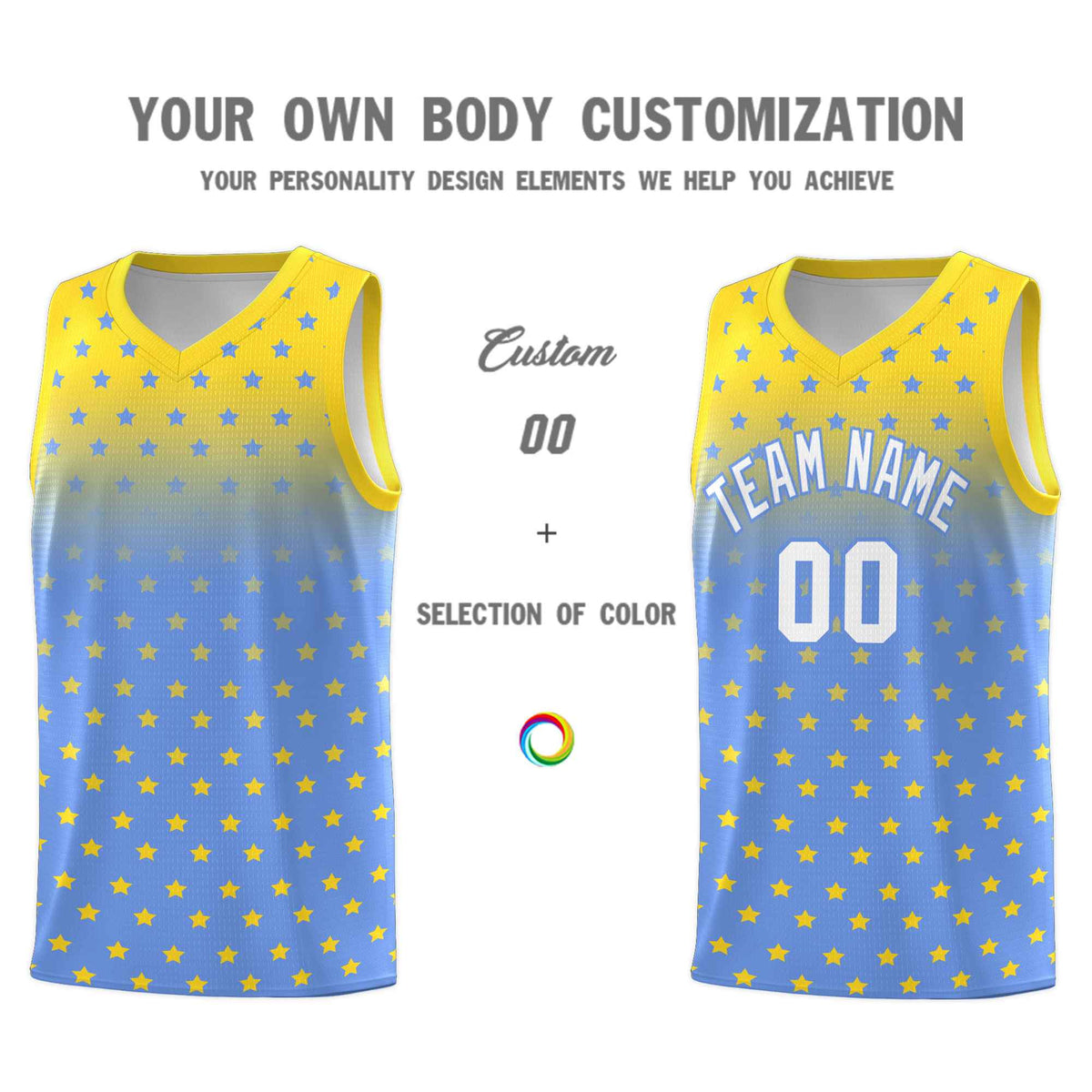 Custom Gold Light Blue Gradient Start Pattern Basketball Jersey Sets