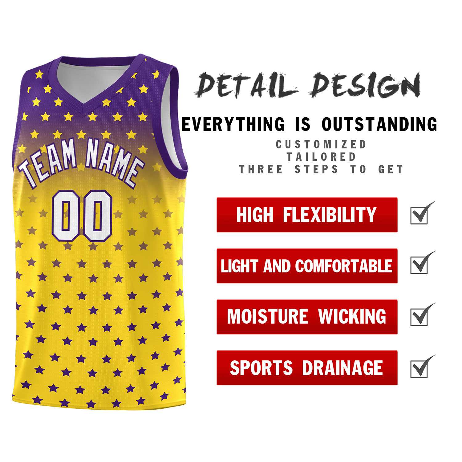 Custom Purple Gold Gradient Start Pattern Basketball Jersey Sets
