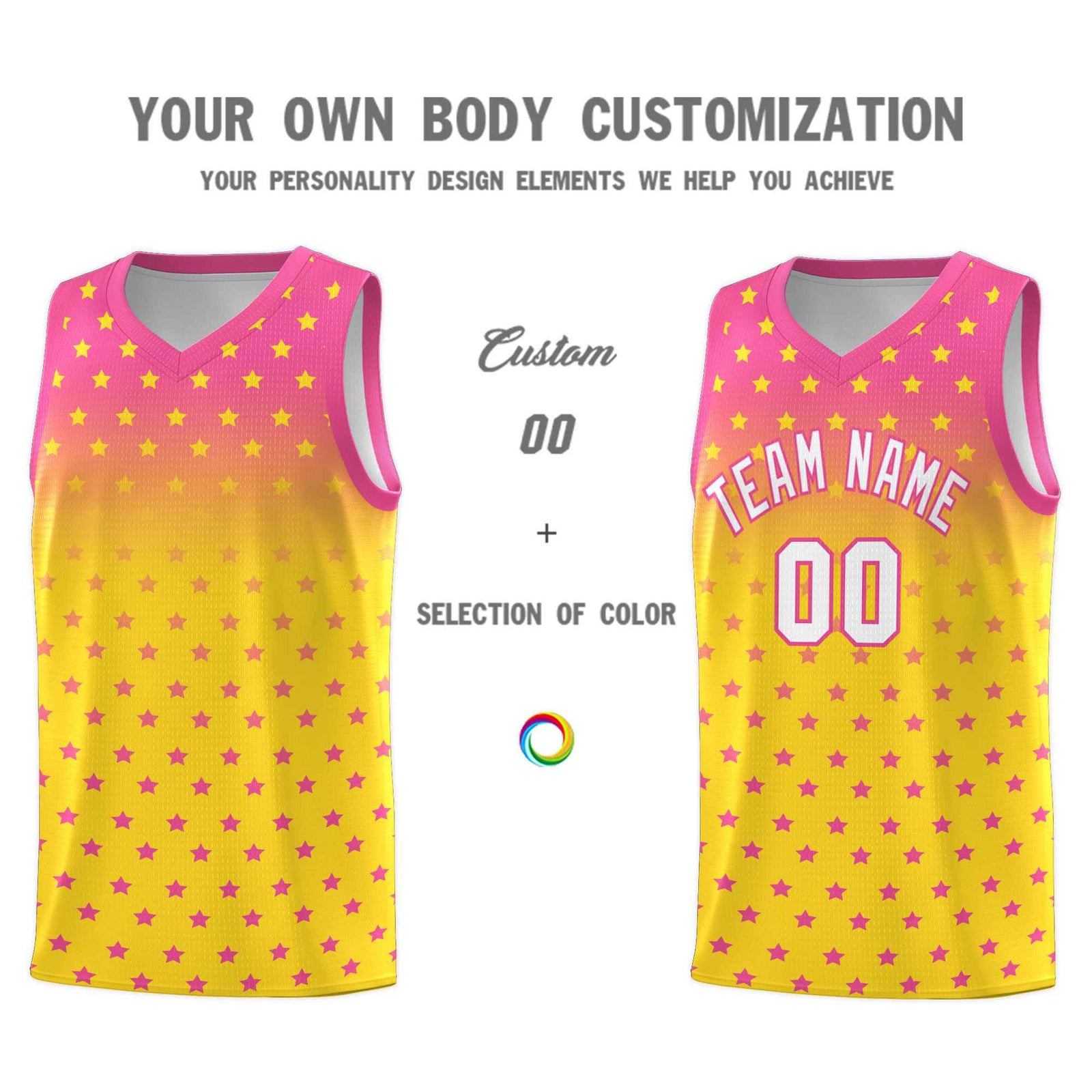 Custom Pink Gold Gradient Start Pattern Basketball Jersey Sets