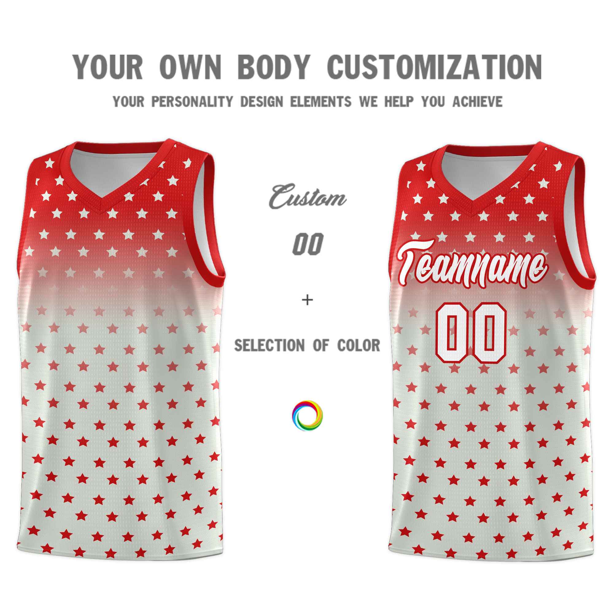 Custom Red Gray Gradient Start Pattern Basketball Jersey Sets