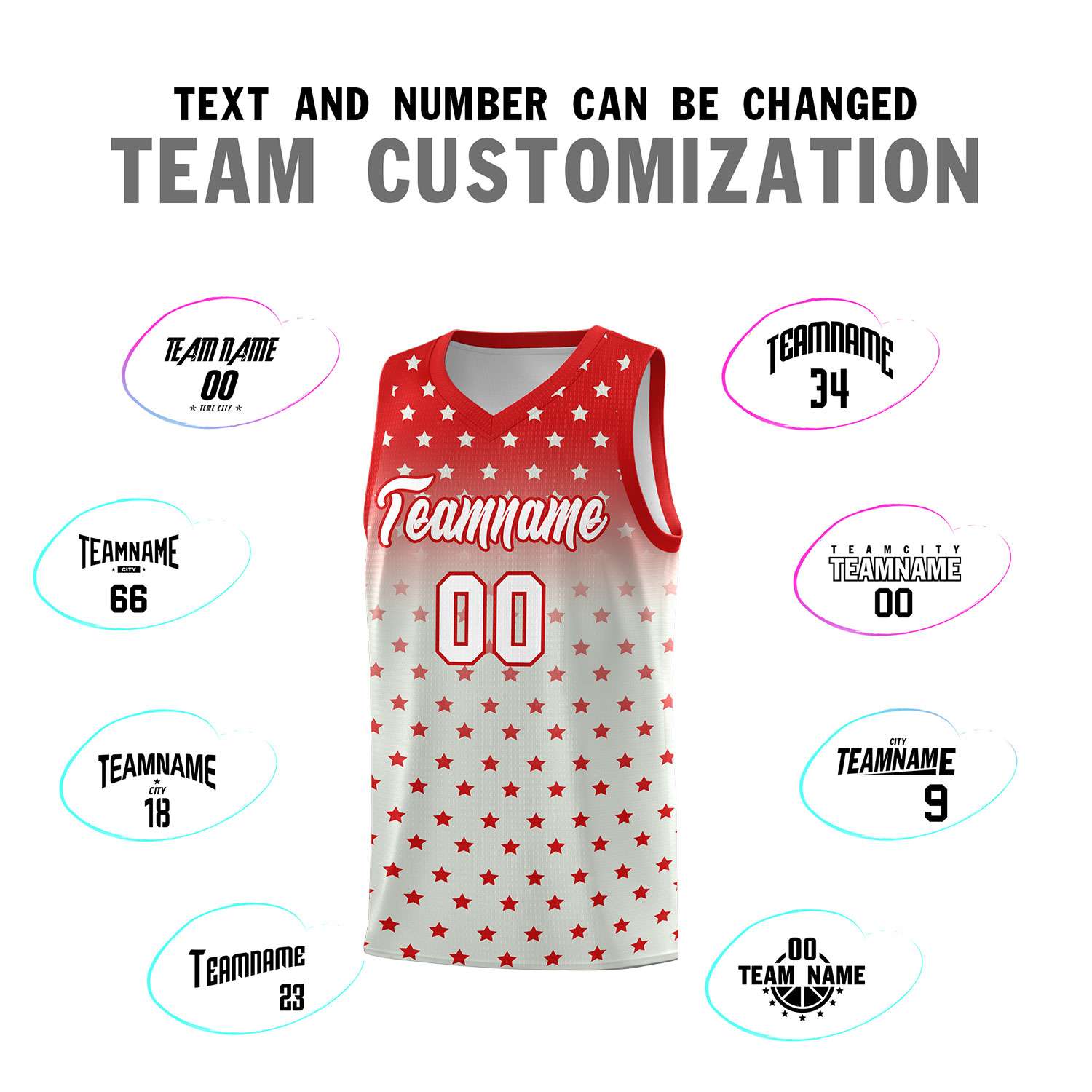 Custom Red Gray Gradient Start Pattern Basketball Jersey Sets