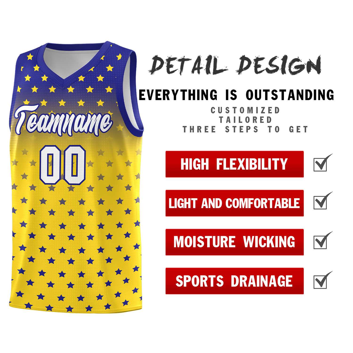 Custom Royal Gold Gradient Start Pattern Basketball Jersey Sets