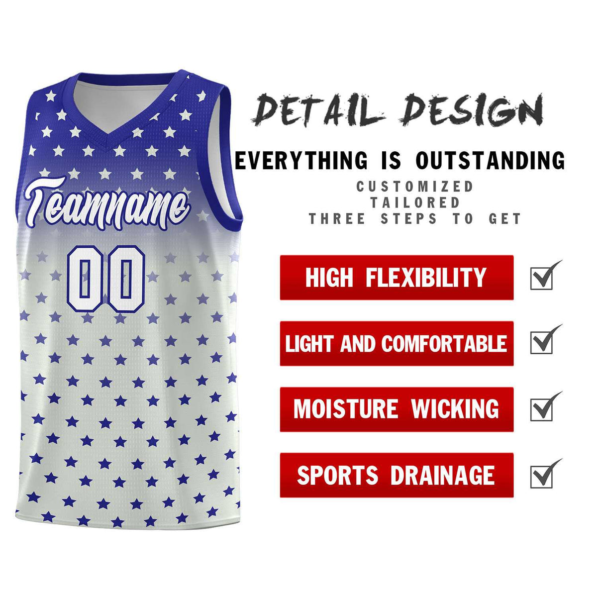 Custom Royal Gray Gradient Start Pattern Basketball Jersey Sets