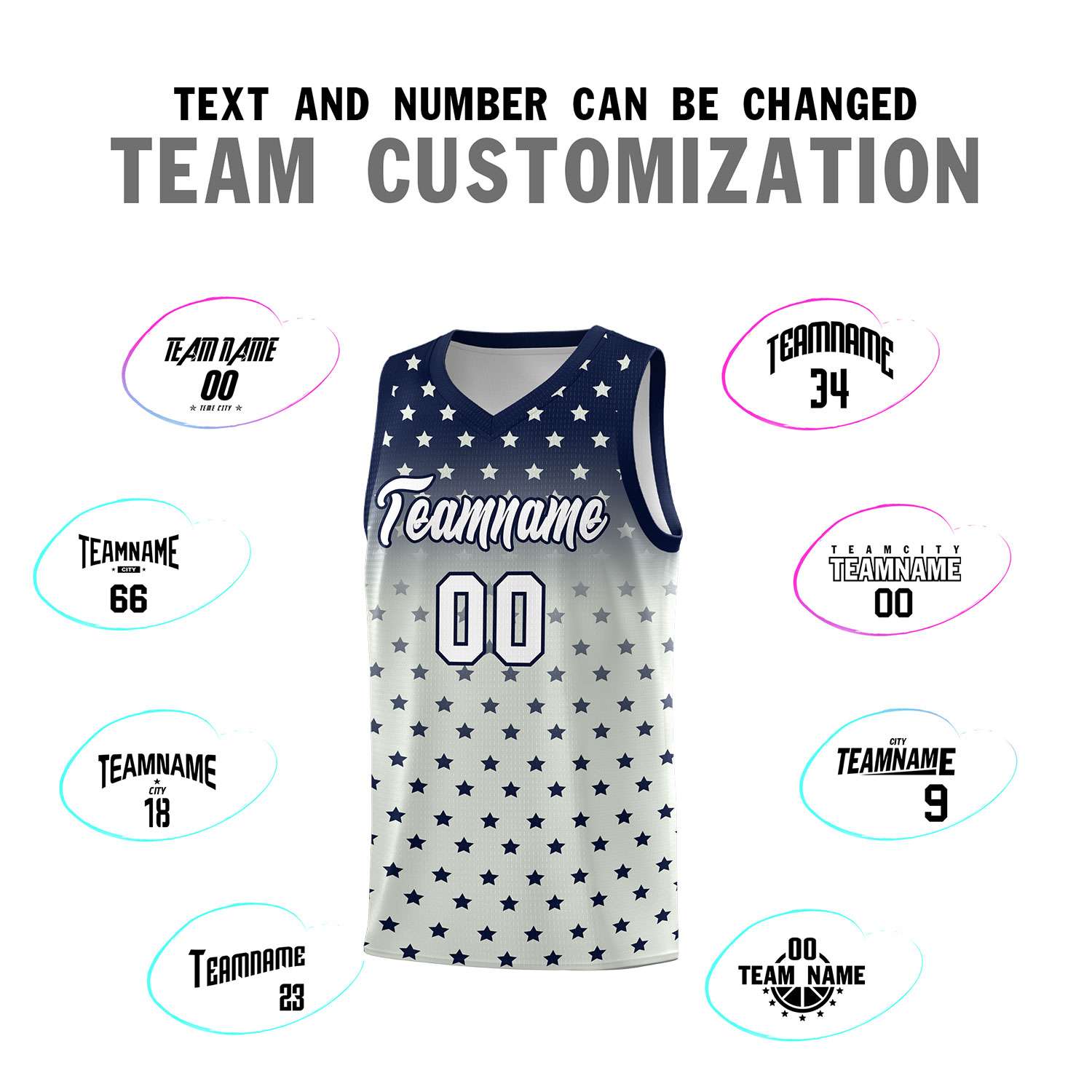 Custom Navy Gray Gradient Start Pattern Basketball Jersey Sets