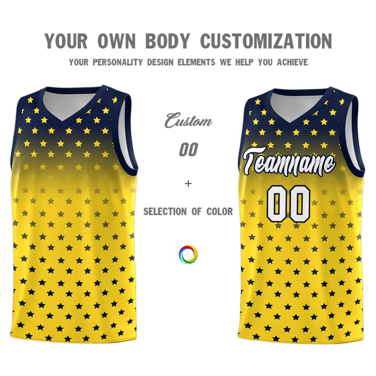 Custom Navy Gold Gradient Start Pattern Basketball Jersey Sets