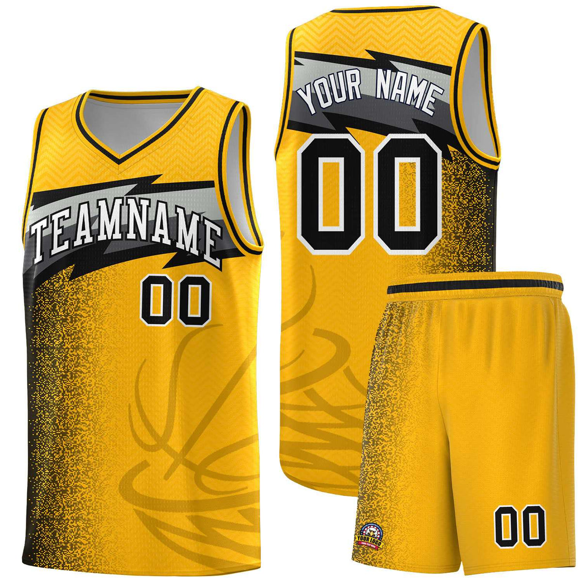Custom Gold Dot Scatter Graffiti Pattern Sports Uniform Basketball Jersey