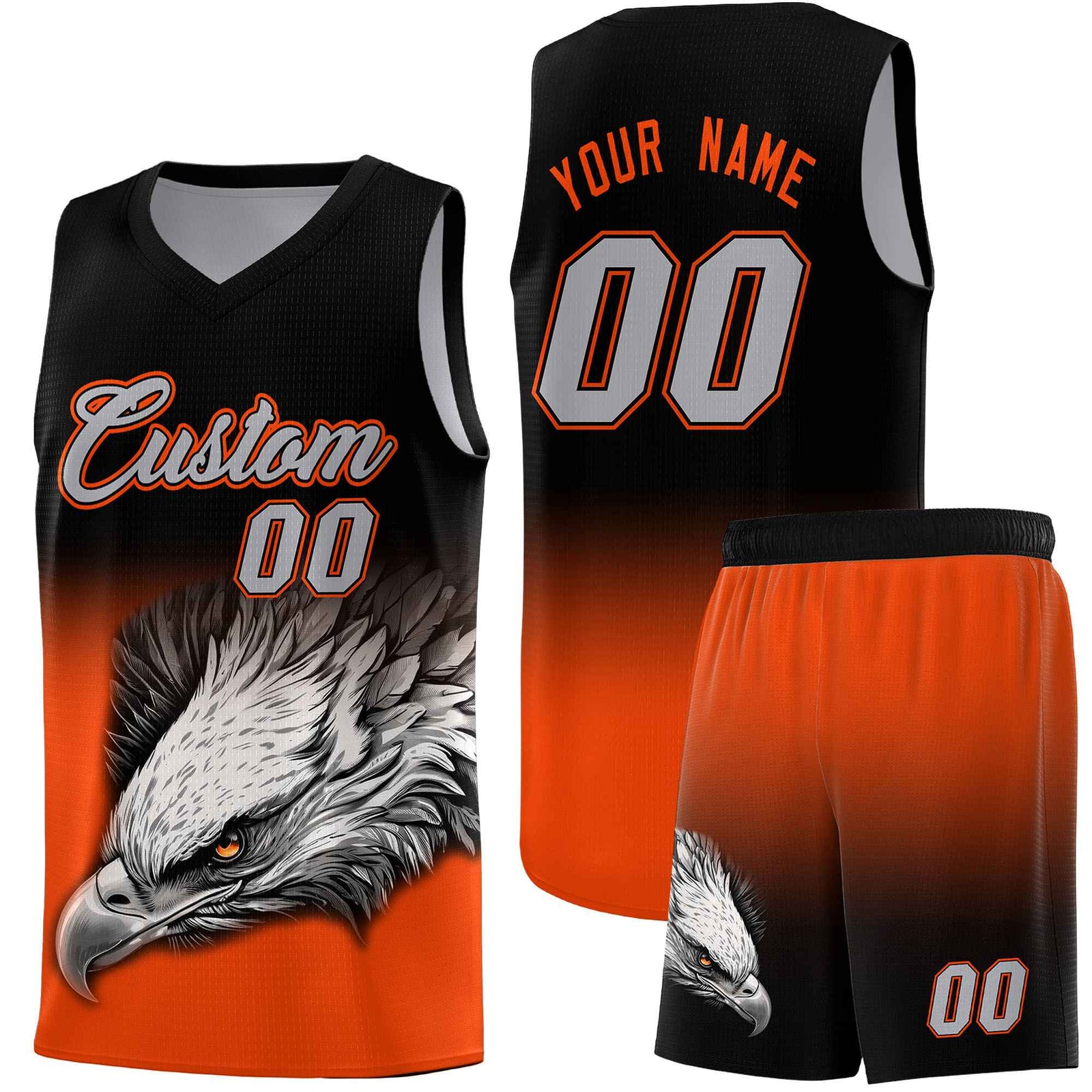 Custom Black Orange Eagle Pattern Graffiti Pattern Sports Uniform Basketball Jersey