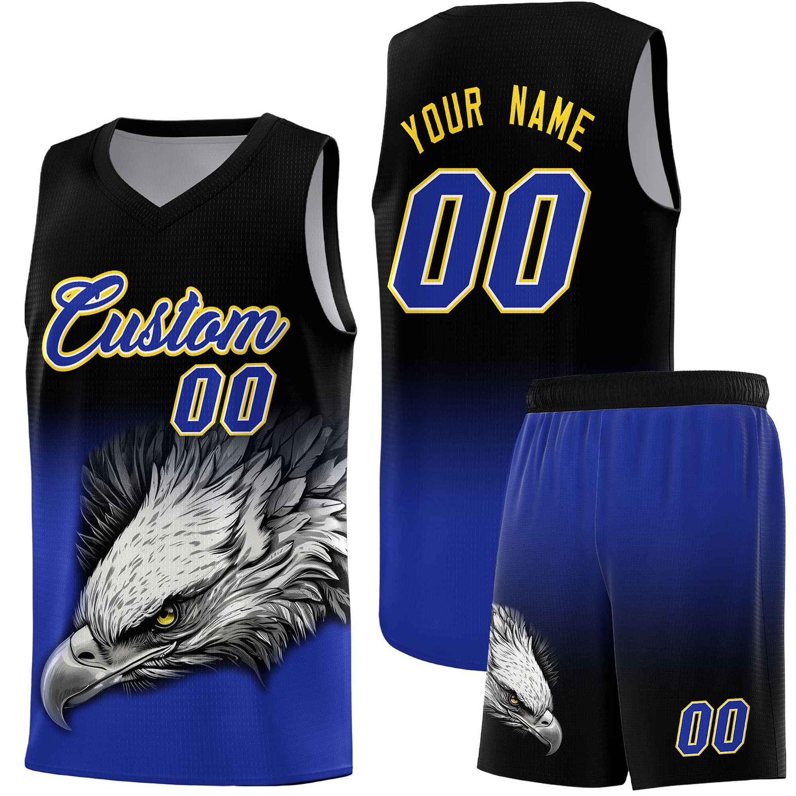 Custom Black Yellow Eagle Pattern Graffiti Pattern Sports Uniform Basketball Jersey
