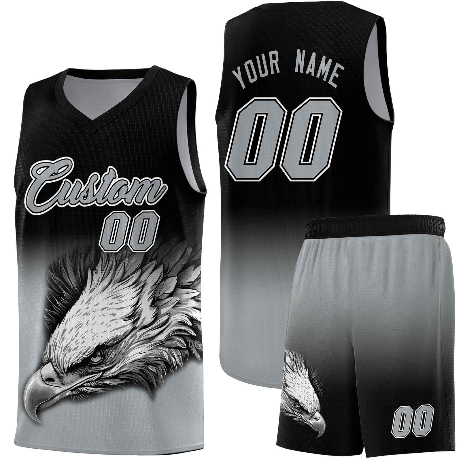 Custom Black Gray Eagle Pattern Graffiti Pattern Sports Uniform Basketball Jersey