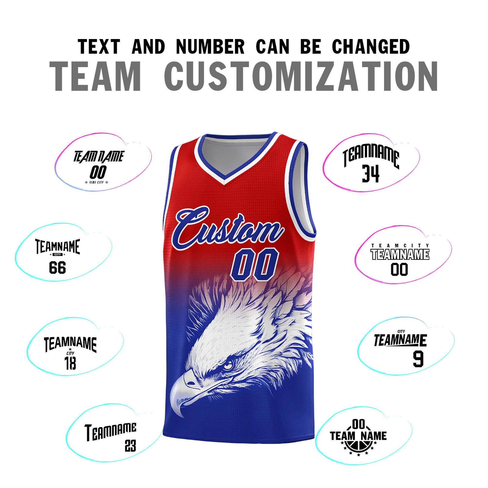 Custom Red Royal Eagle Pattern Graffiti Pattern Sports Uniform Basketball Jersey