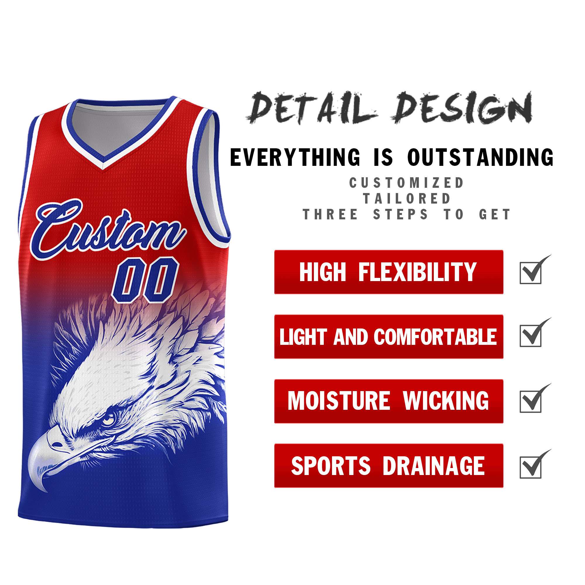 Custom Red Royal Eagle Pattern Graffiti Pattern Sports Uniform Basketball Jersey
