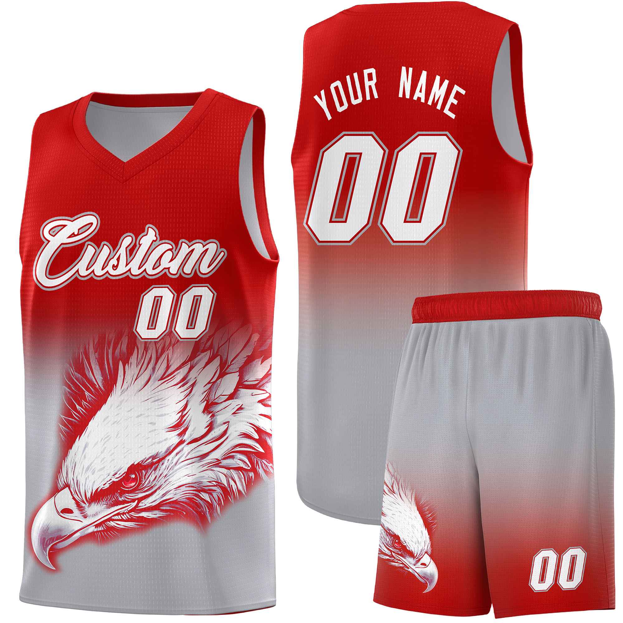 Custom Red Gray Eagle Pattern Graffiti Pattern Sports Uniform Basketball Jersey