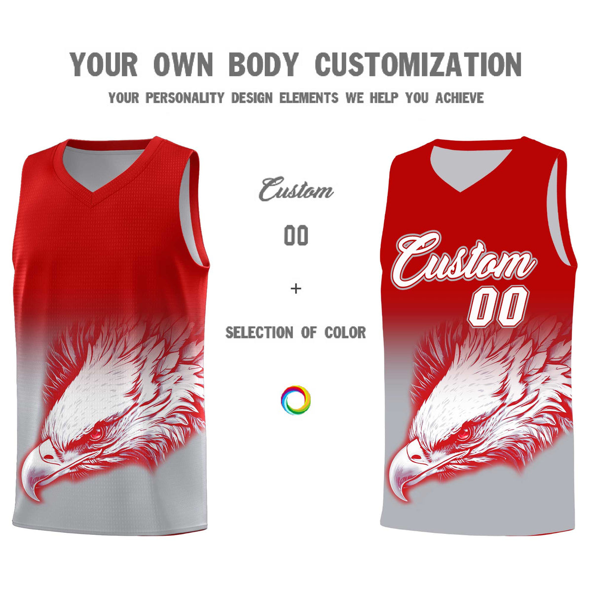 Custom Red Gray Eagle Pattern Graffiti Pattern Sports Uniform Basketball Jersey