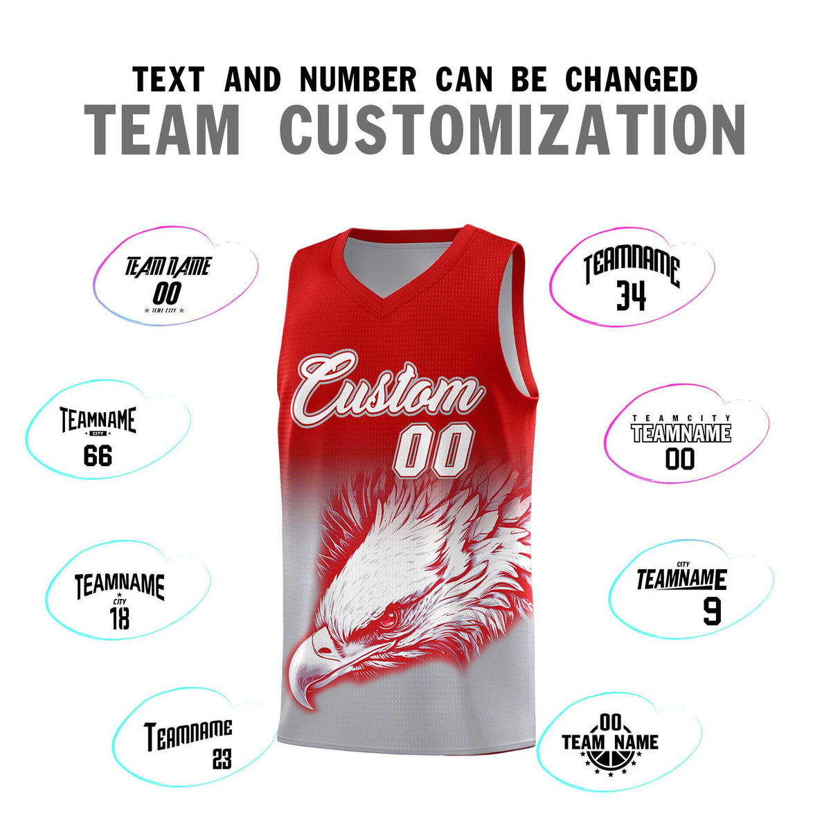Custom Red Gray Eagle Pattern Graffiti Pattern Sports Uniform Basketball Jersey