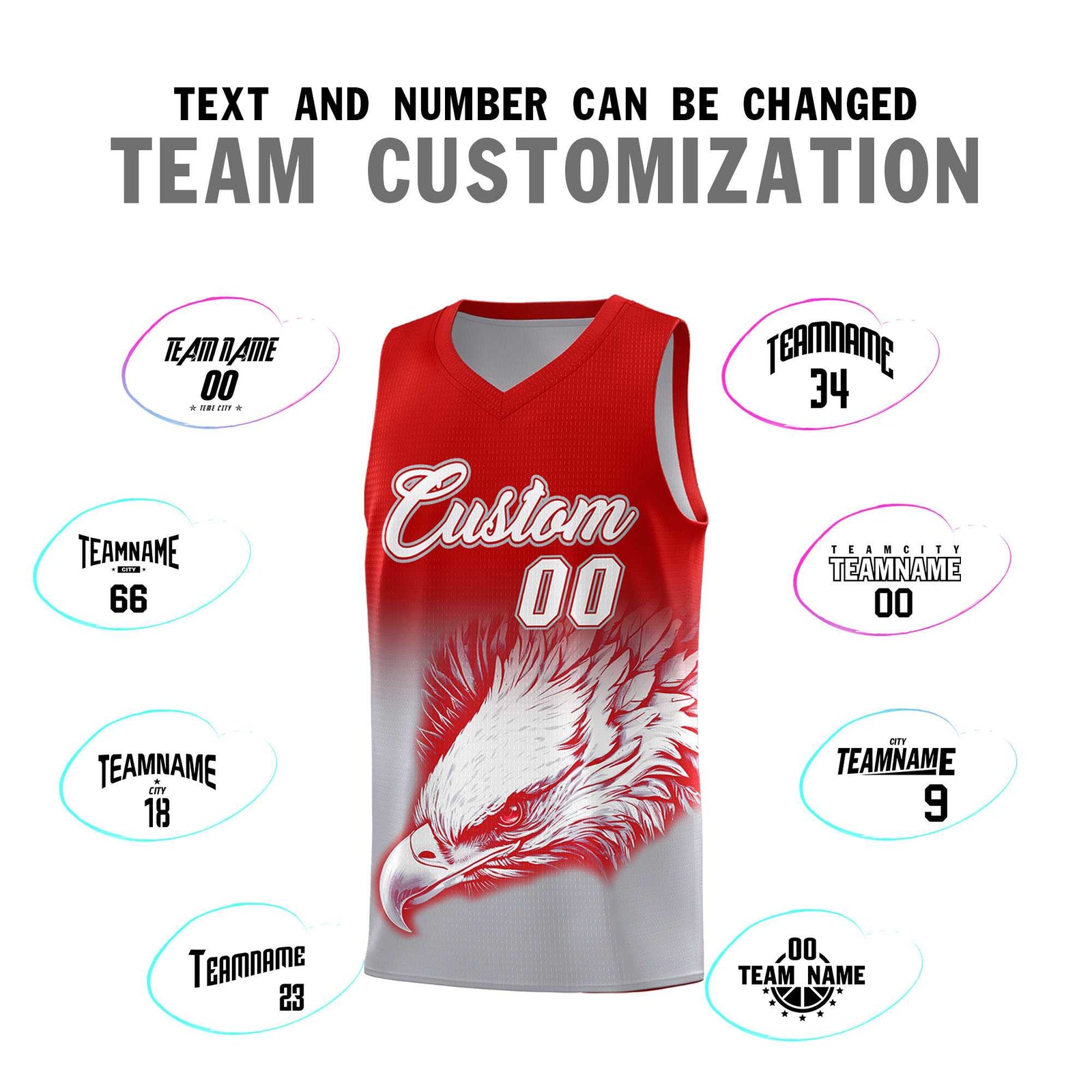 Custom Red Gray Eagle Pattern Graffiti Pattern Sports Uniform Basketball Jersey