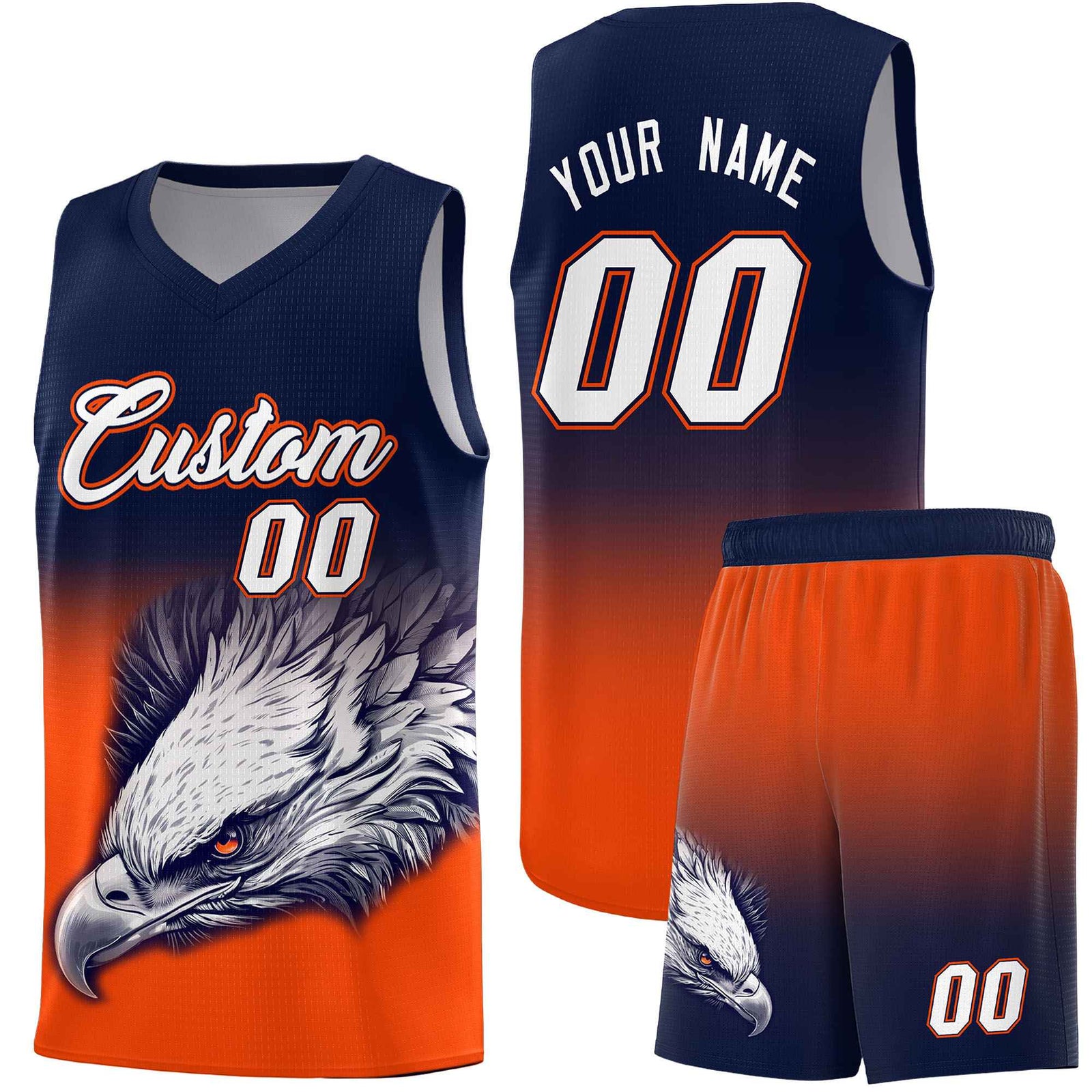 Custom Navy Orange Eagle Pattern Graffiti Pattern Sports Uniform Basketball Jersey