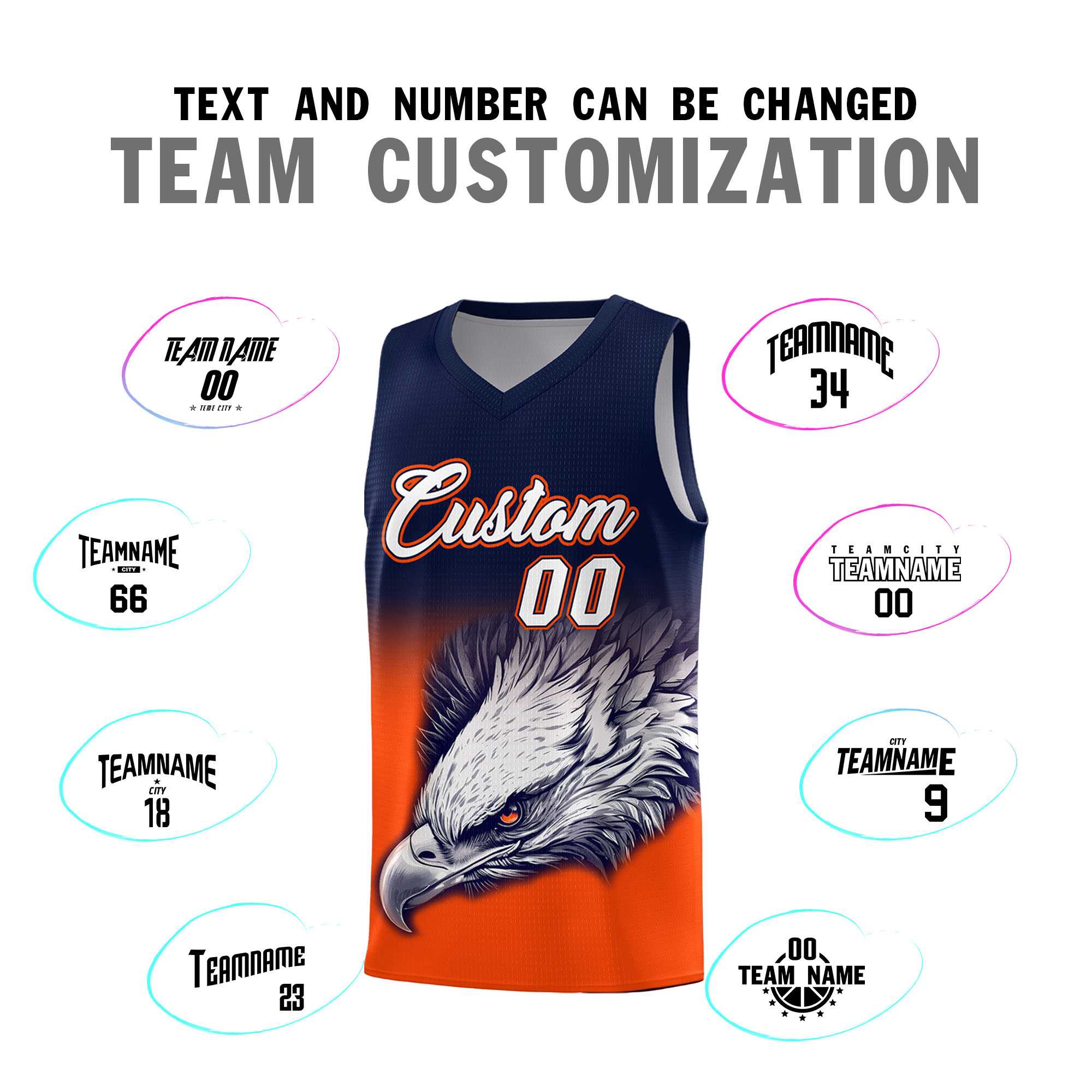 Custom Navy Orange Eagle Pattern Graffiti Pattern Sports Uniform Basketball Jersey