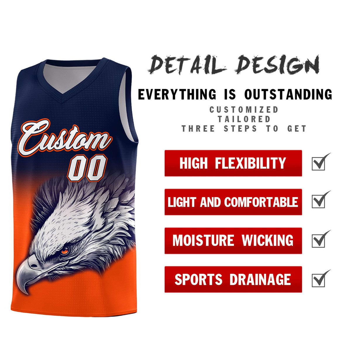 Custom Navy Orange Eagle Pattern Graffiti Pattern Sports Uniform Basketball Jersey