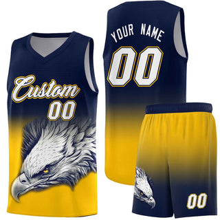 Custom Navy Yellow Eagle Pattern Graffiti Pattern Sports Uniform Basketball Jersey - Style 1