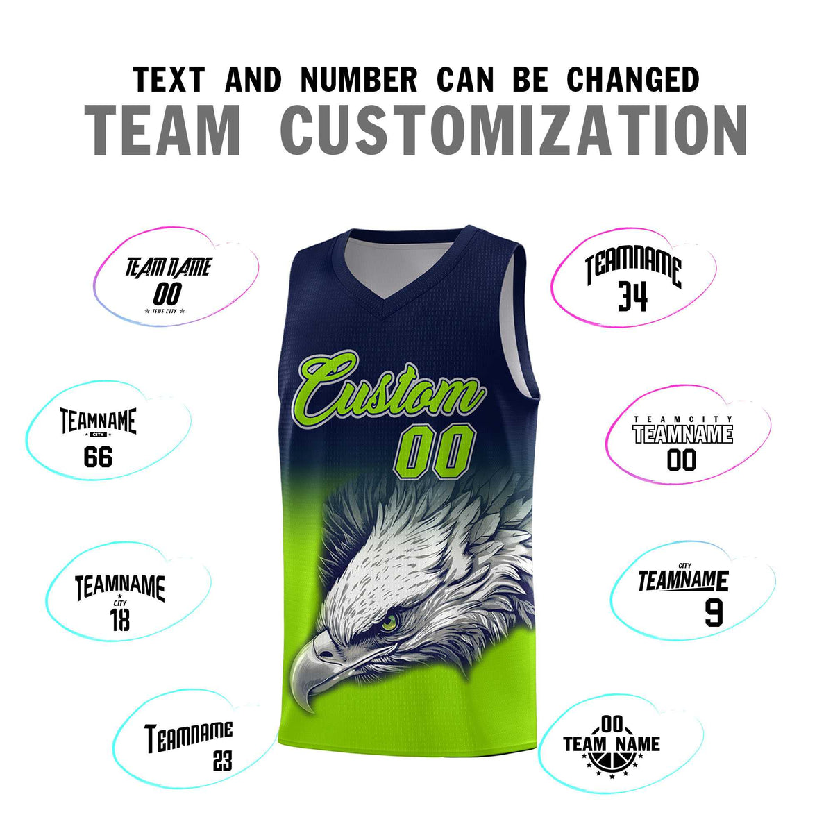 Custom Navy Neon Green Eagle Pattern Graffiti Pattern Sports Uniform Basketball Jersey