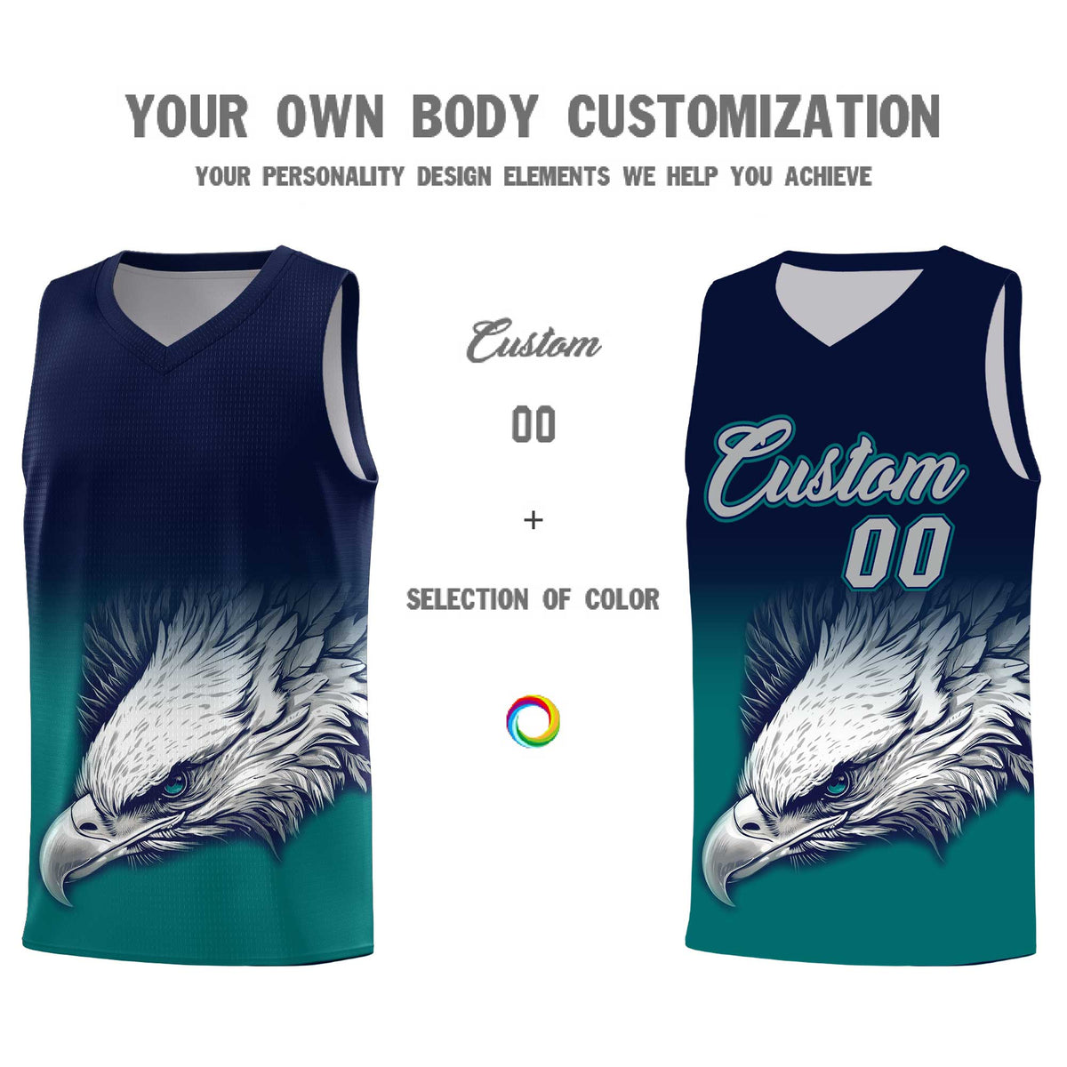 Custom Navy Teal Eagle Pattern Graffiti Pattern Sports Uniform Basketball Jersey