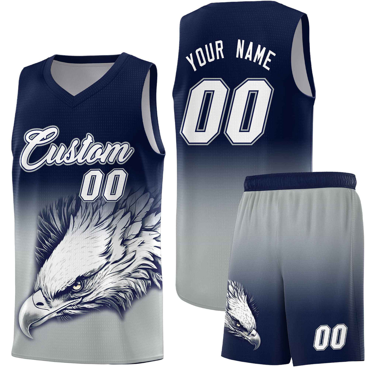 Custom Navy Gray Eagle Pattern Graffiti Pattern Sports Uniform Basketball Jersey