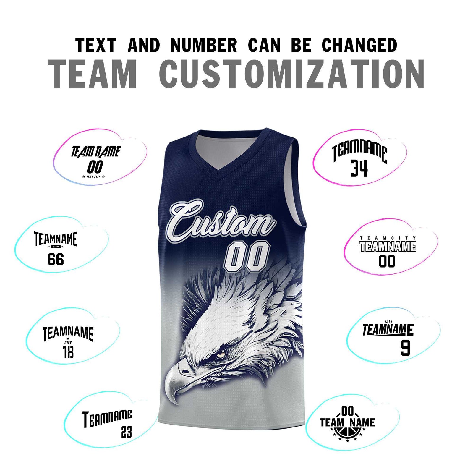 Custom Navy Gray Eagle Pattern Graffiti Pattern Sports Uniform Basketball Jersey