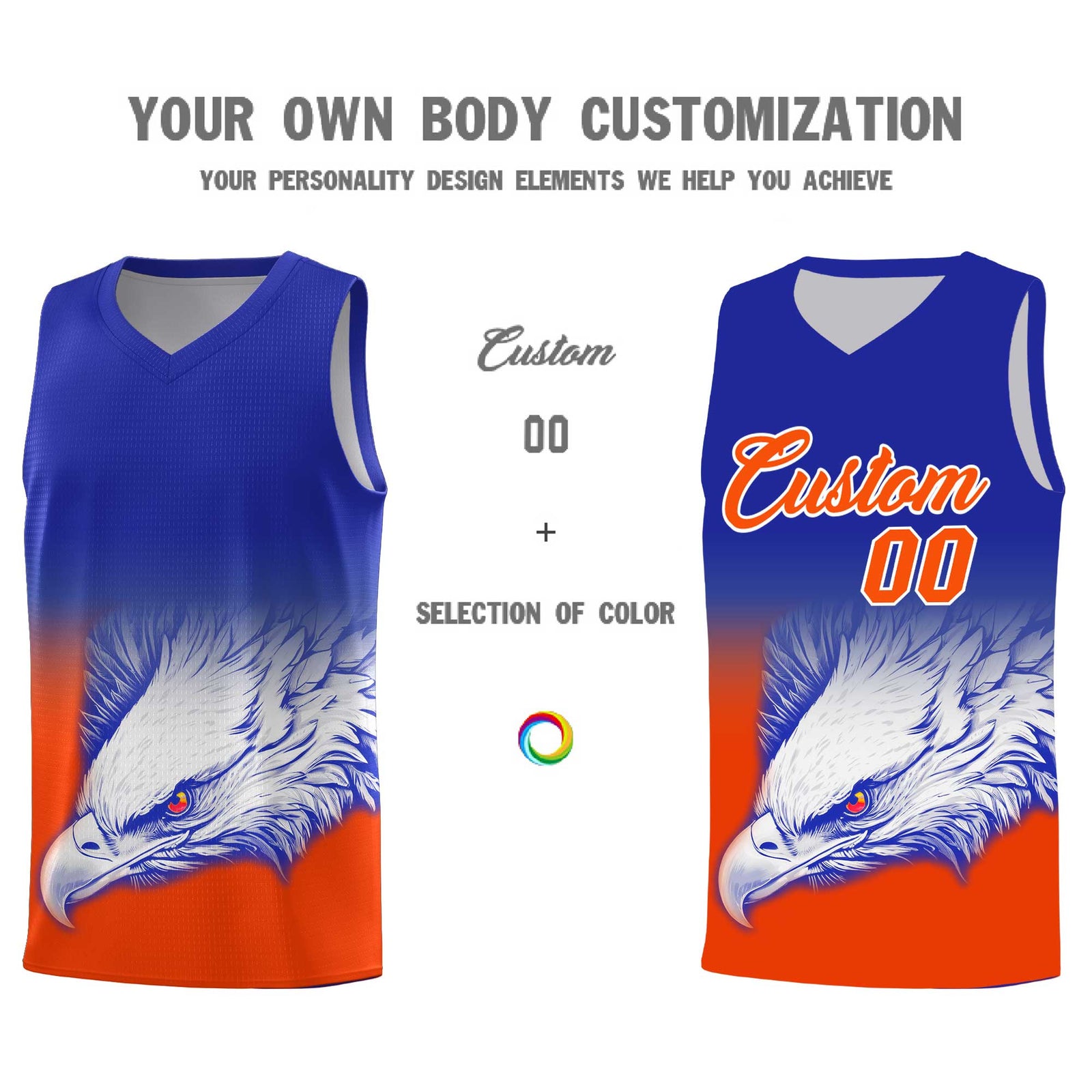 Custom Royal Orange Eagle Pattern Graffiti Pattern Sports Uniform Basketball Jersey