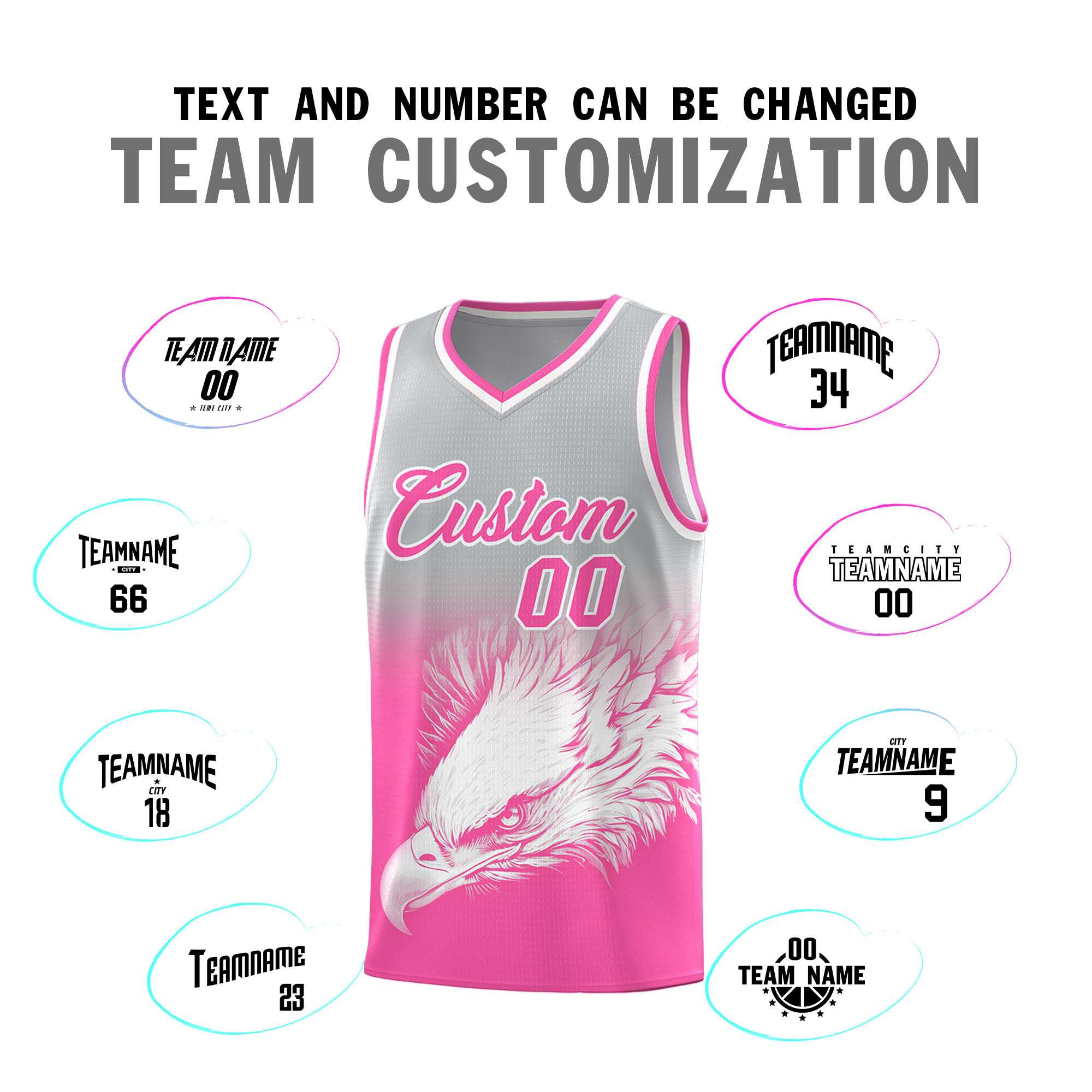 Custom Gray Pink Eagle Pattern Graffiti Pattern Sports Uniform Basketball Jersey