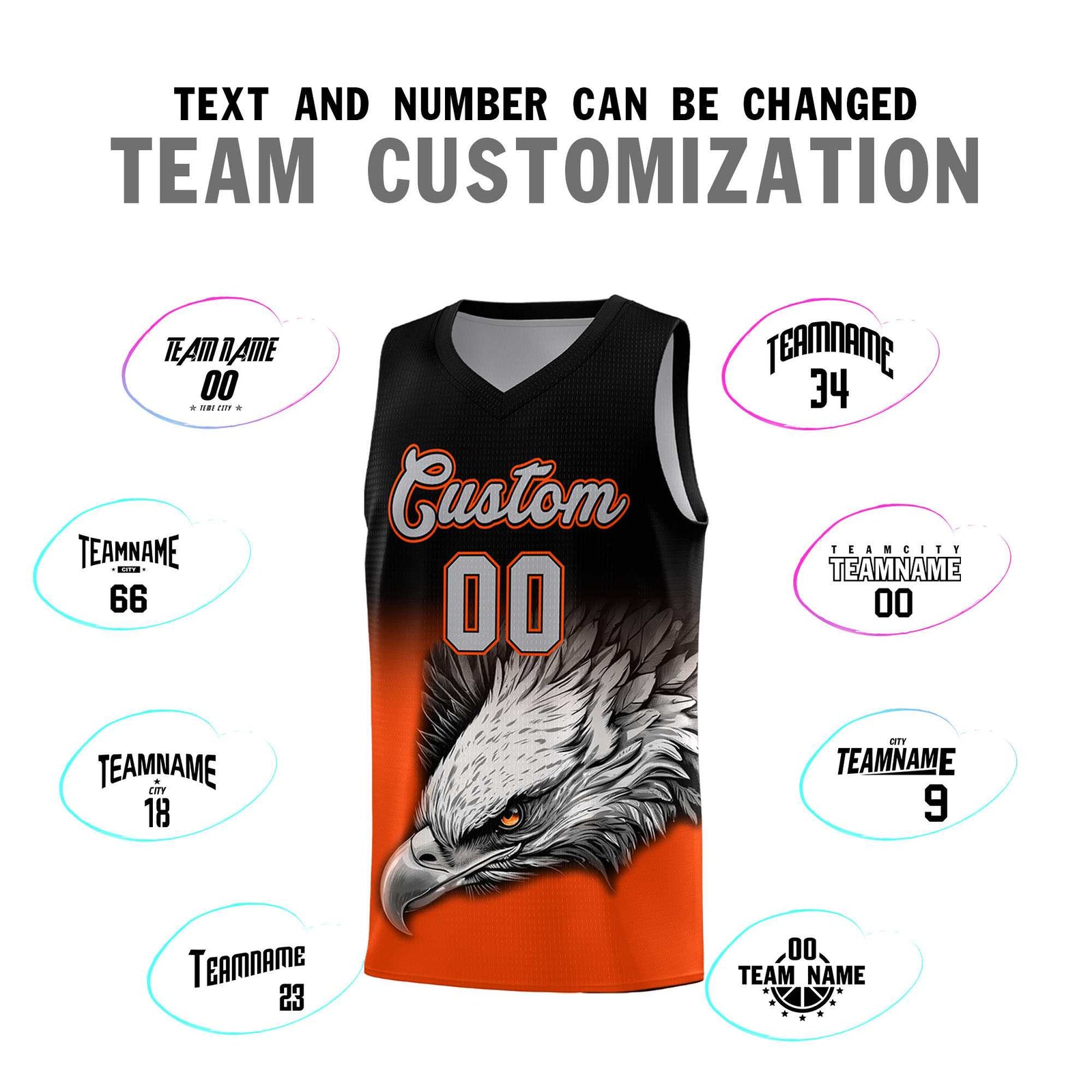 Custom Black Orange Eagle Pattern Graffiti Pattern Sports Uniform Basketball Jersey