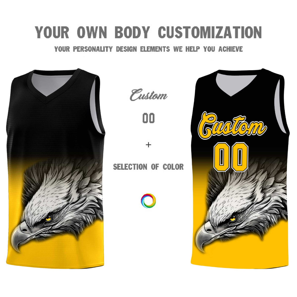 Custom Black Yellow Eagle Pattern Graffiti Pattern Sports Uniform Basketball Jersey