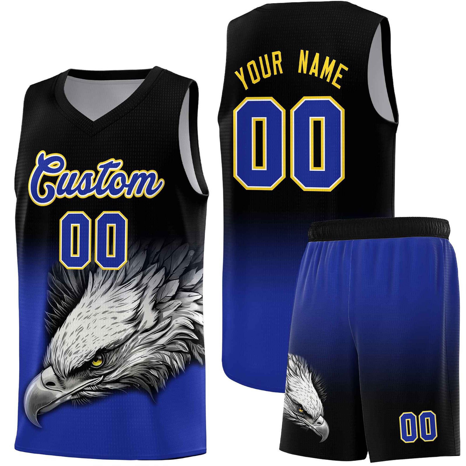 Custom Black Yellow Eagle Pattern Graffiti Pattern Sports Uniform Basketball Jersey