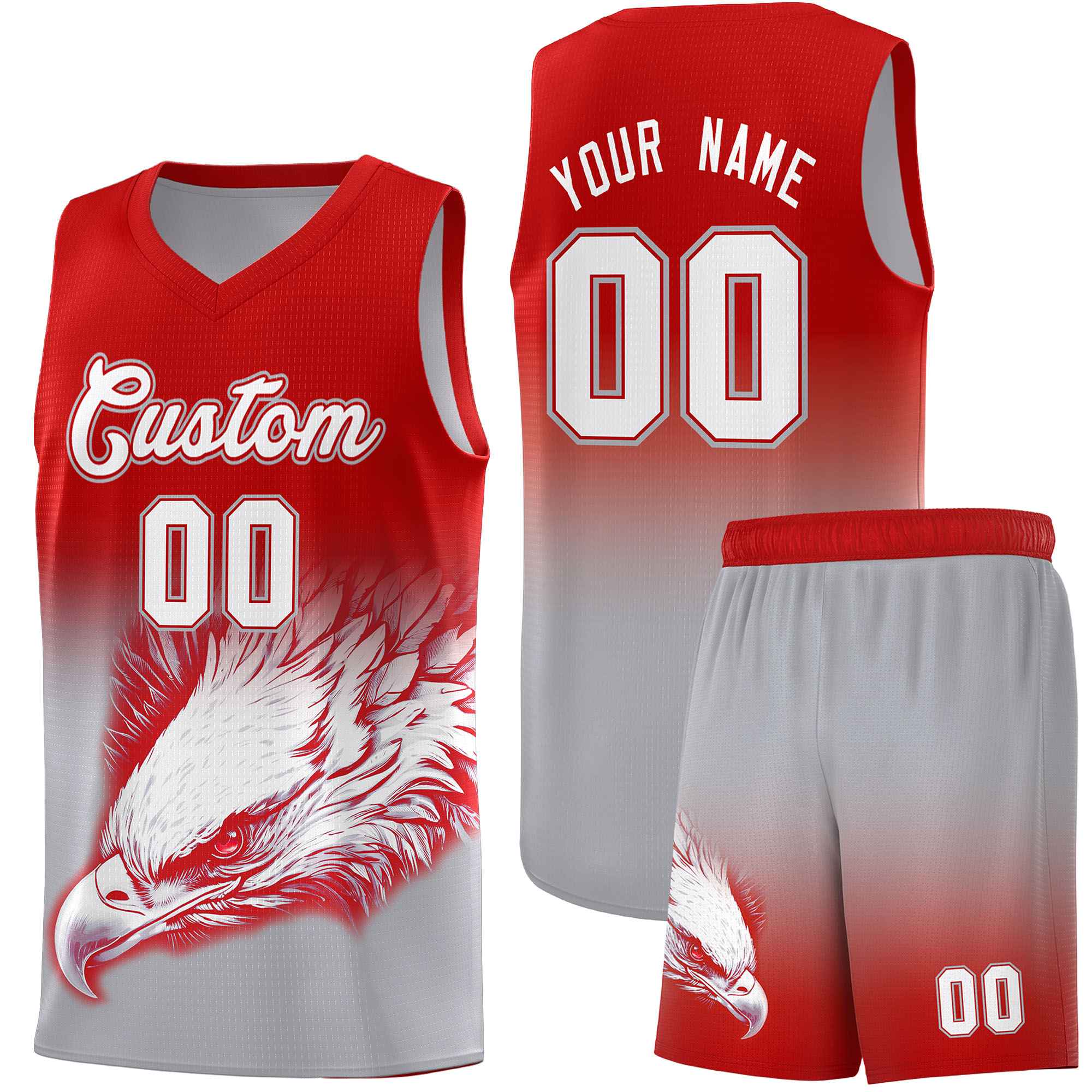 Custom Red Gray Eagle Pattern Graffiti Pattern Sports Uniform Basketball Jersey